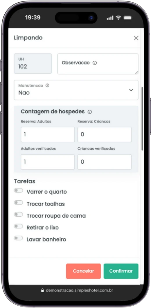 Checklist de tarefas de limpeza de quarto — Simpleshotel